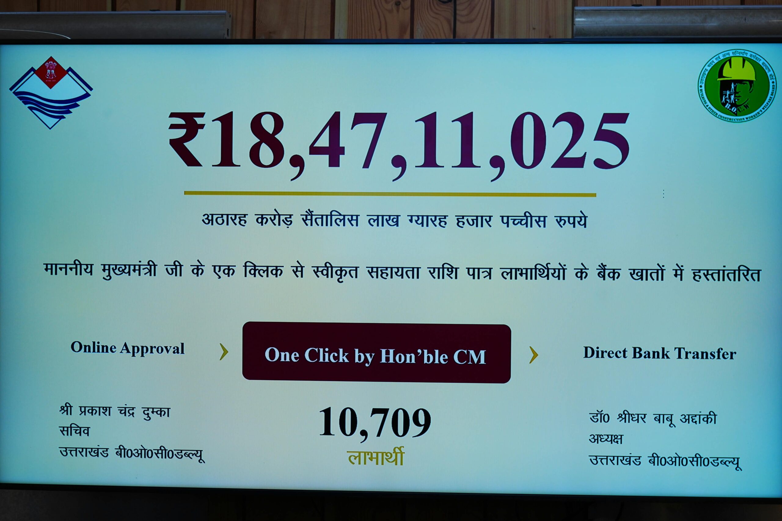 मुख्यमंत्री ने 10,709 निर्माण श्रमिक लाभार्थियों के खातों में 18.49 करोड़ रूपये की सहायता राशि डीबीटी के माध्यम से की हस्तांतरित*